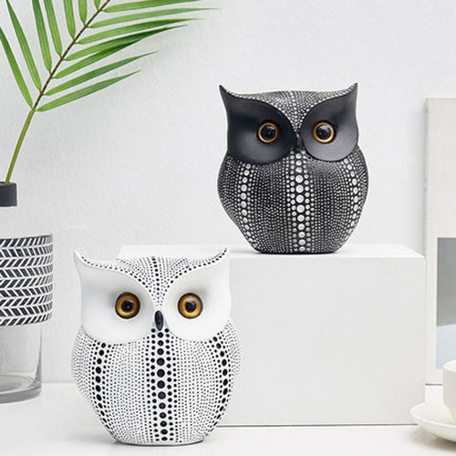 Nordic Style Minimalist Craft White Black Owls  Figurines
